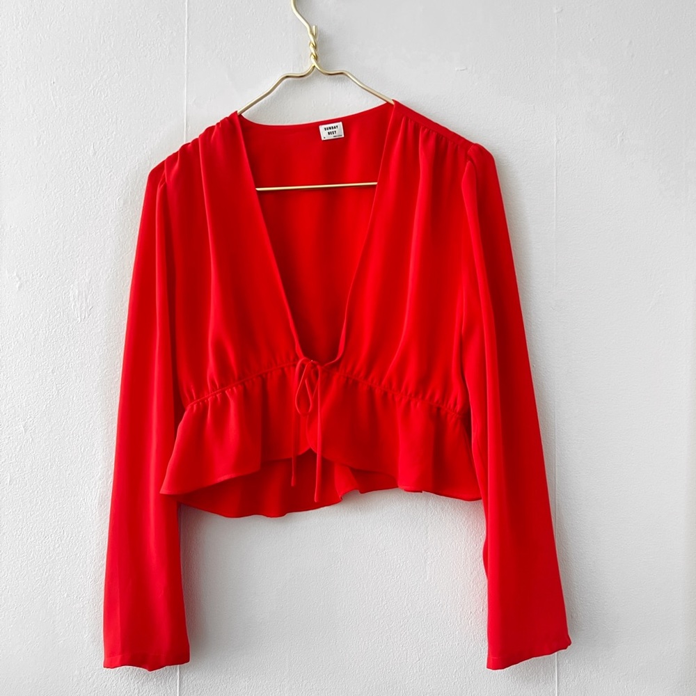 Aritzia Sunday Best Red Front Tie Chiffon Blouse
